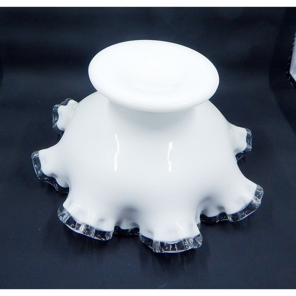 Fenton Silver Crest Milk Glass Ruffled Pedestal Compote Candy Dish Bowl - Picture 9 of 9